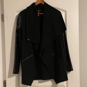 SPANX Black Coat with Leather Accents